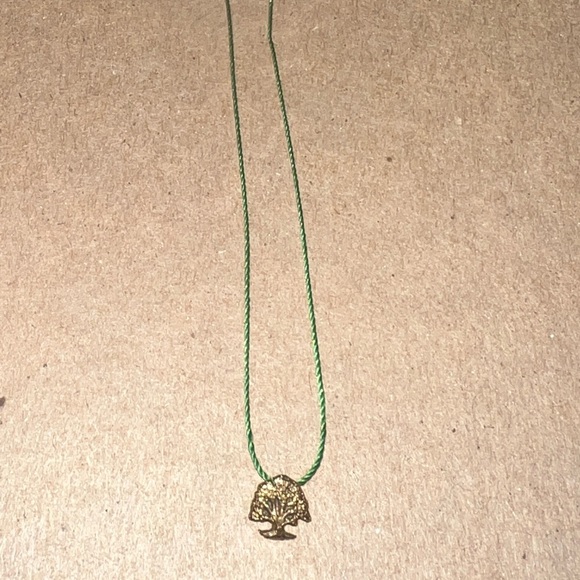 Dogeared Gold tiny Tree charm Necklace on Green string - Picture 1 of 4